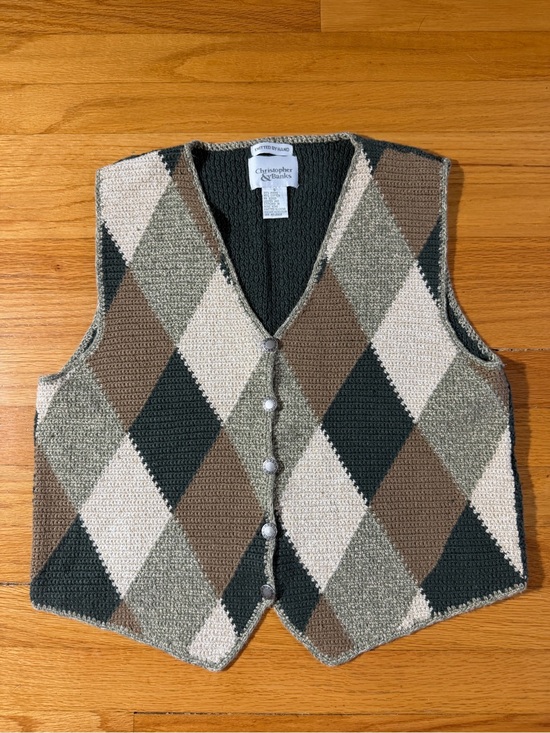 Christopher & Banks Sweaters - Christopher & Banks 2000’s Olive Brown Argyle Hand Knit Vest Size S